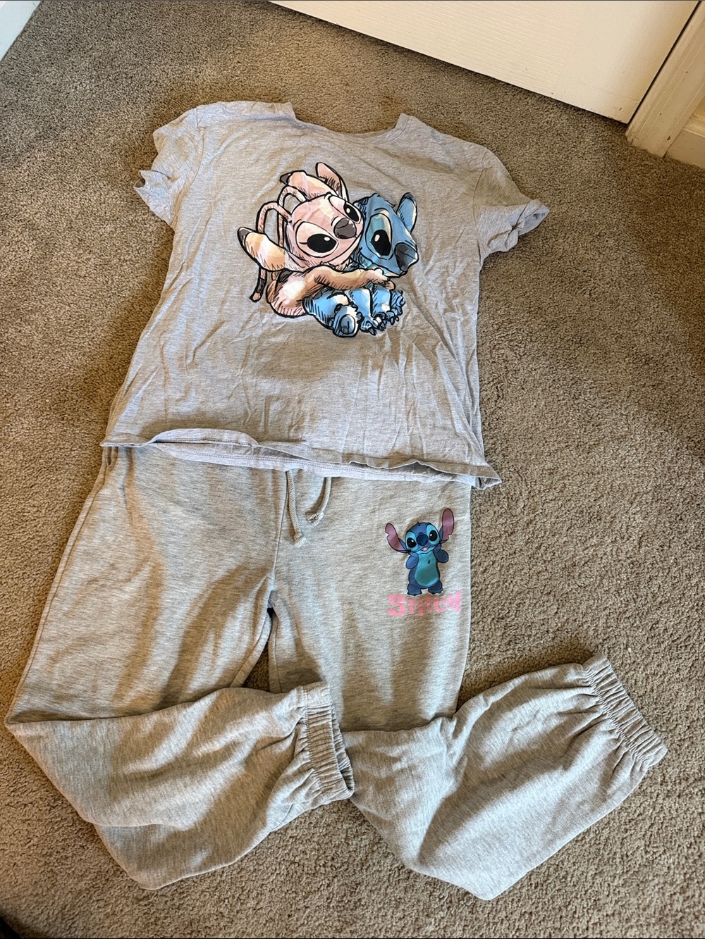 Disney Gray Stitch and Angel Pajama Set - Gray Top & Joggers - Picture 1 of 3